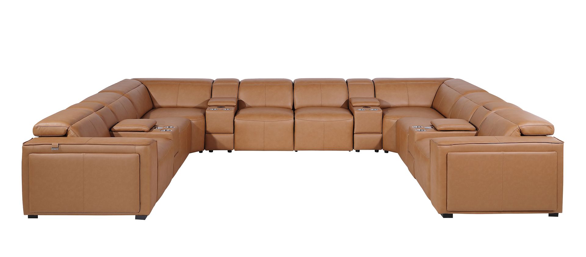 1224 Divanitalia 12-Piece U-Shaped Sectional Sofa in Top Grain Italian Leather with 4 Power Recliners & Power Headrests