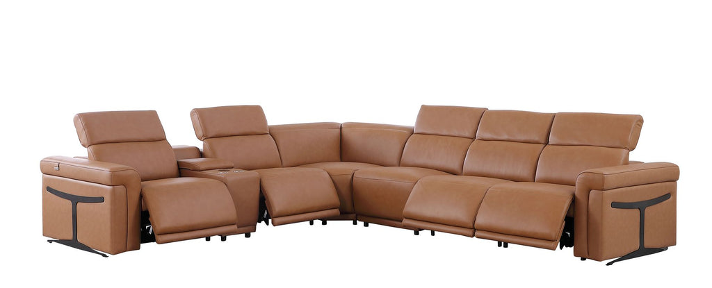 1126 Divanitalia 7-Piece L-Shaped Sectional Sofa in Top Grain Italian Leather with 4 Power Recliners & Power Headrests - Cognac - SKU 1126-COGNAC-SEC-7PC-4PWR-SECTIONAL-GROUP - view 4