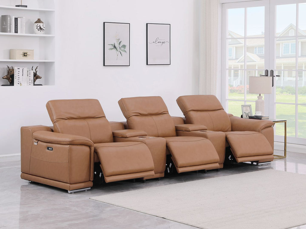 9762 Divanitalia 5-Piece Modular Power Reclining Sofa and Loveseat Set with 3 Power Recliners in Top Grain Italian Leather