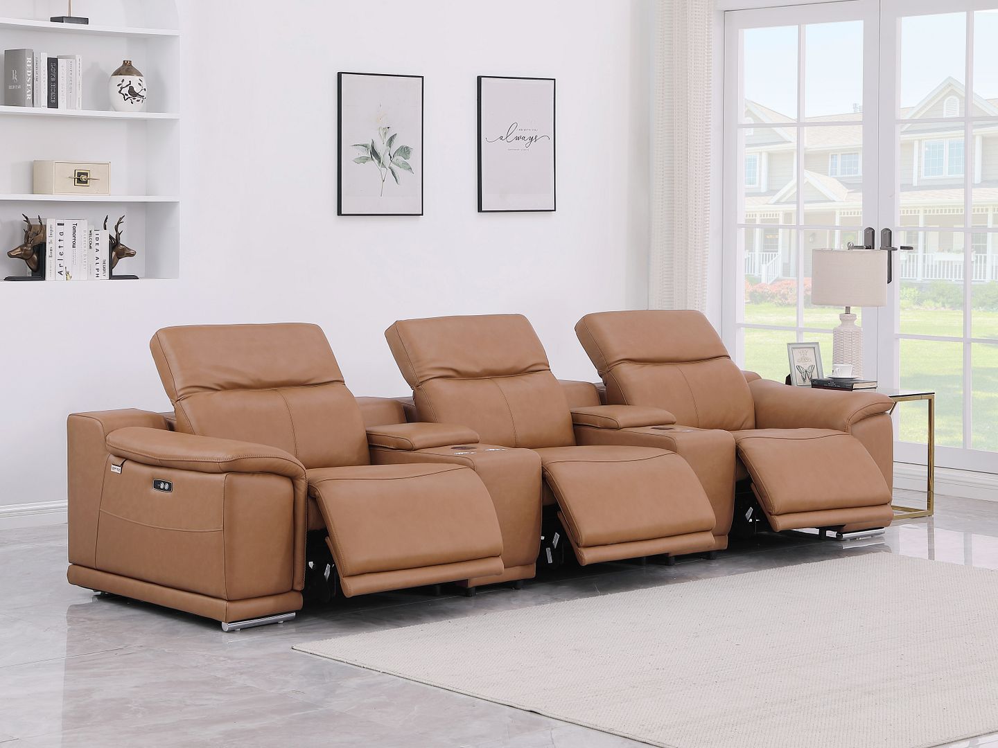 9762 Divanitalia 5-Piece Modular Power Reclining Sofa and Loveseat Set with 3 Power Recliners in Top Grain Italian Leather