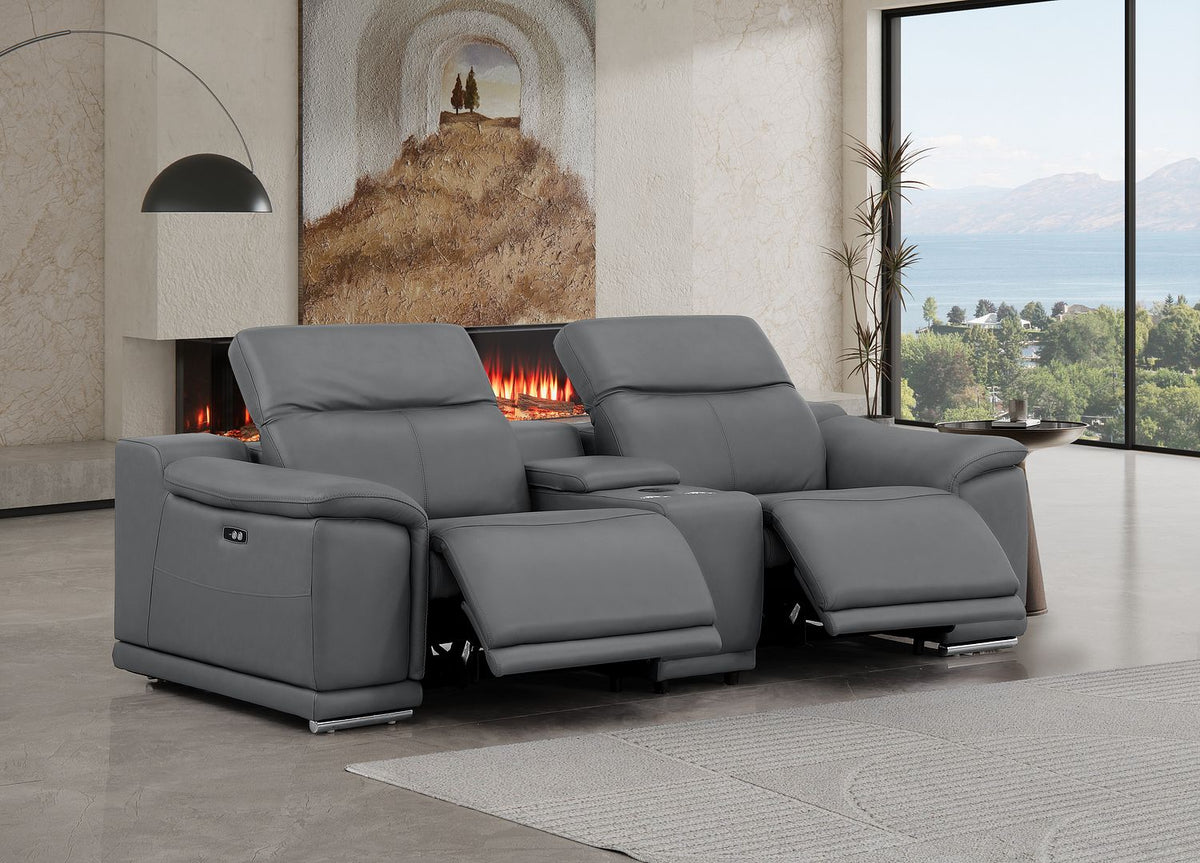 2679 Genuine Leather Console Loveseat with Dual Power Recliners - Dark Grey - SKU 2679-DK-GRAY-3.2-HT - view 2