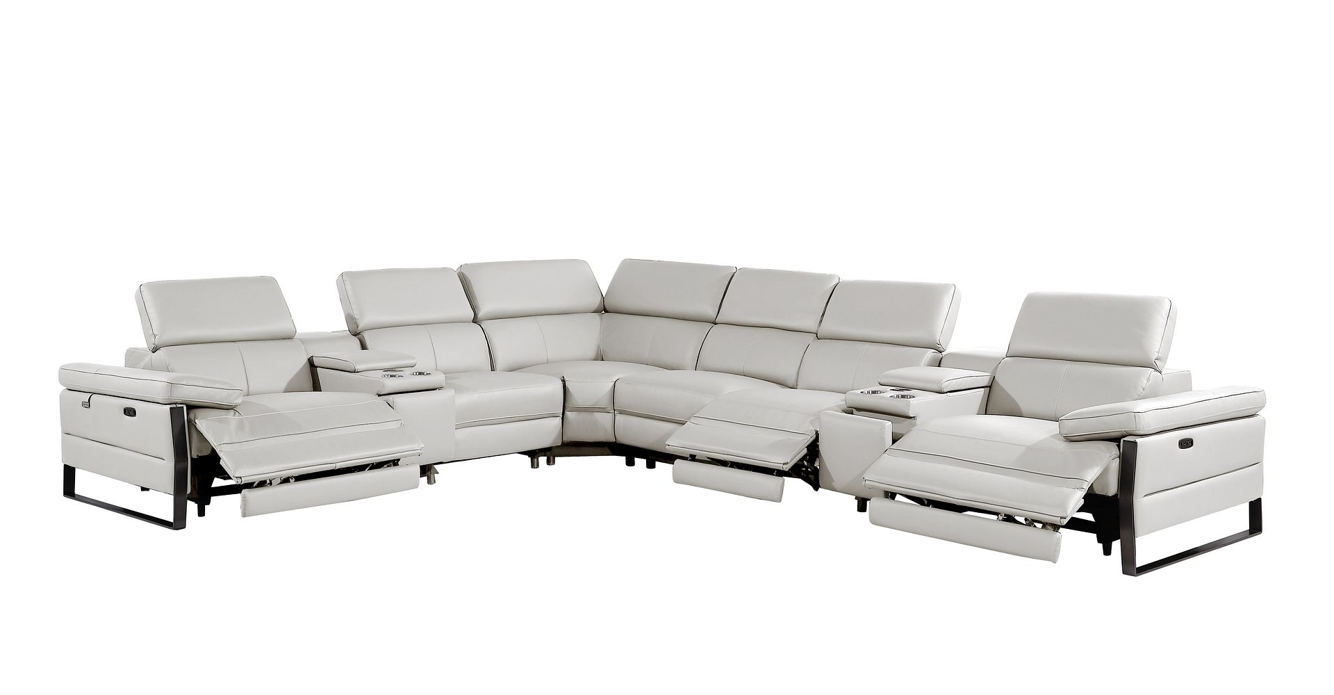1246 Divanitalia 8-Piece L-Shaped Modular Power Reclining Sectional Sofa with 3 Power Recliners and Power Headrests - Top Grain Italian Leather