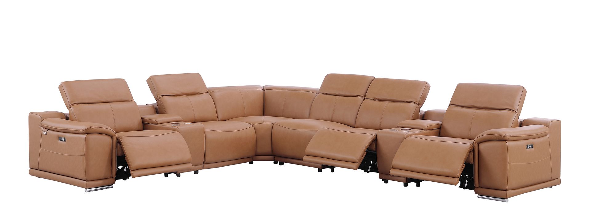 9762 Divanitalia 8-Piece L-Shaped Top Grain Italian Leather Sectional Sofa with 3 Power Recliners