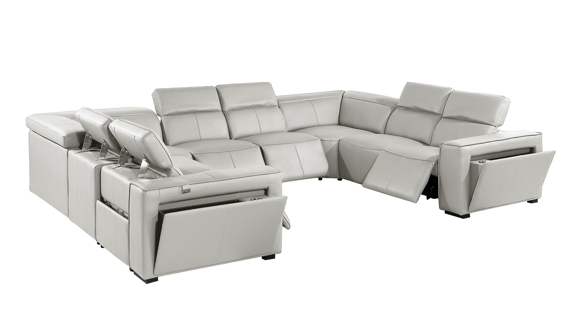 1224 Divanitalia 8-Piece U-Shaped Sectional Sofa in Top Grain Italian Leather with 4 Power Recliners & Power Headrests