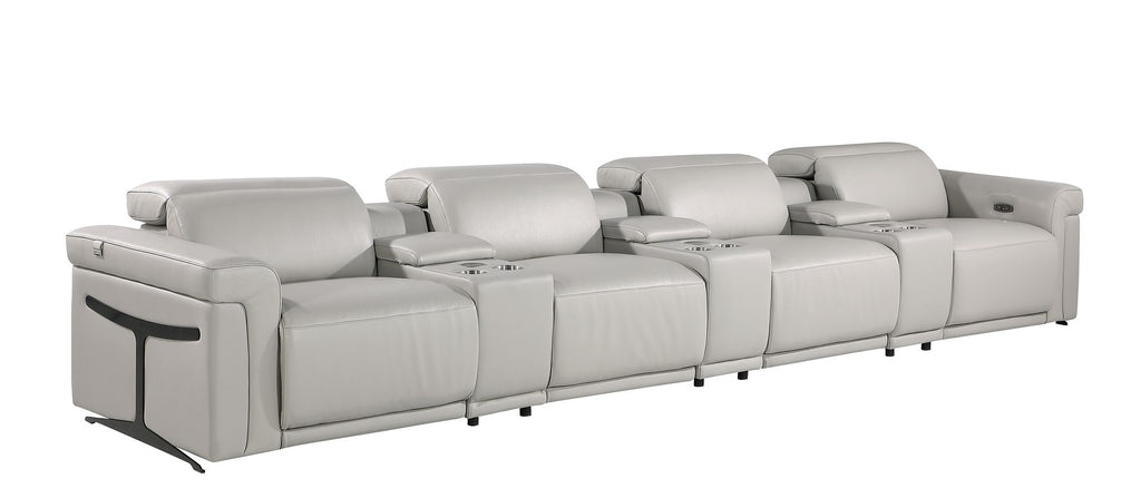 1126 Divanitalia 7-Piece Modular Power Reclining Sofa in Top Grain Italian Leather with 4 Power Recliners & Power Headrests - Light Grey - SKU 1126-LT_GREY-7.4-HT - view 4