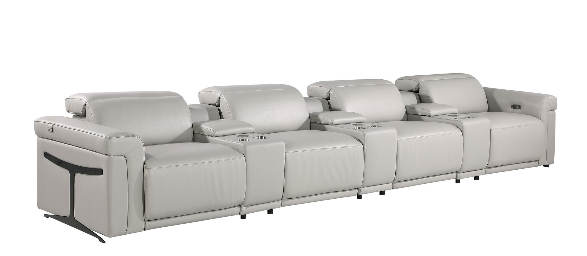 1126 Divanitalia 7-Piece Modular Power Reclining Sofa in Top Grain Italian Leather with 4 Power Recliners & Power Headrests - Light Grey - SKU 1126-LT_GREY-7.4-HT - view 4