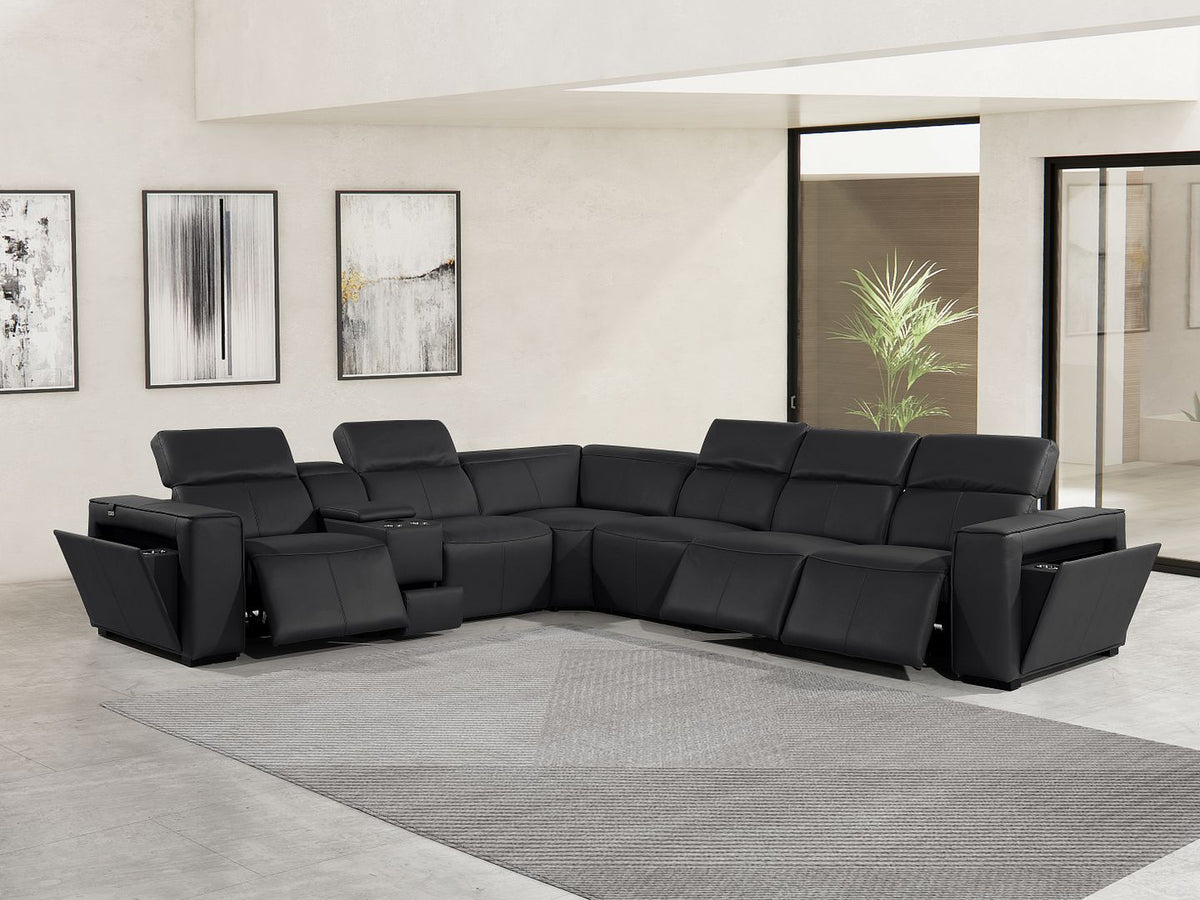 1224 Divanitalia 7-Piece L-Shaped Sectional Sofa in Top Grain Italian Leather with 3 Power Recliners & Power Headrests - Black - SKU 1224-BLACK-7PC-3PWR-SECTIONAL - view 2