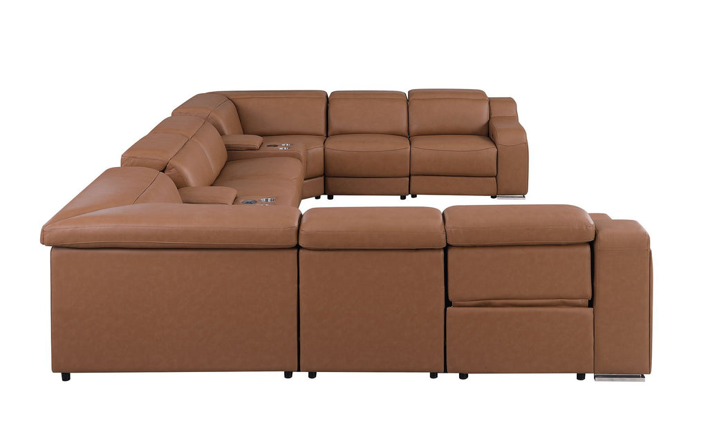 1116 Divanitalia 10-Piece U-Shaped Sectional Sofa in Top Grain Italian Leather with 4 Power Recliners & Power Headrests - Cognac - SKU 1116-COGNAC-10PC-4PWR-U-SECTIONAL-GROUP - view 6