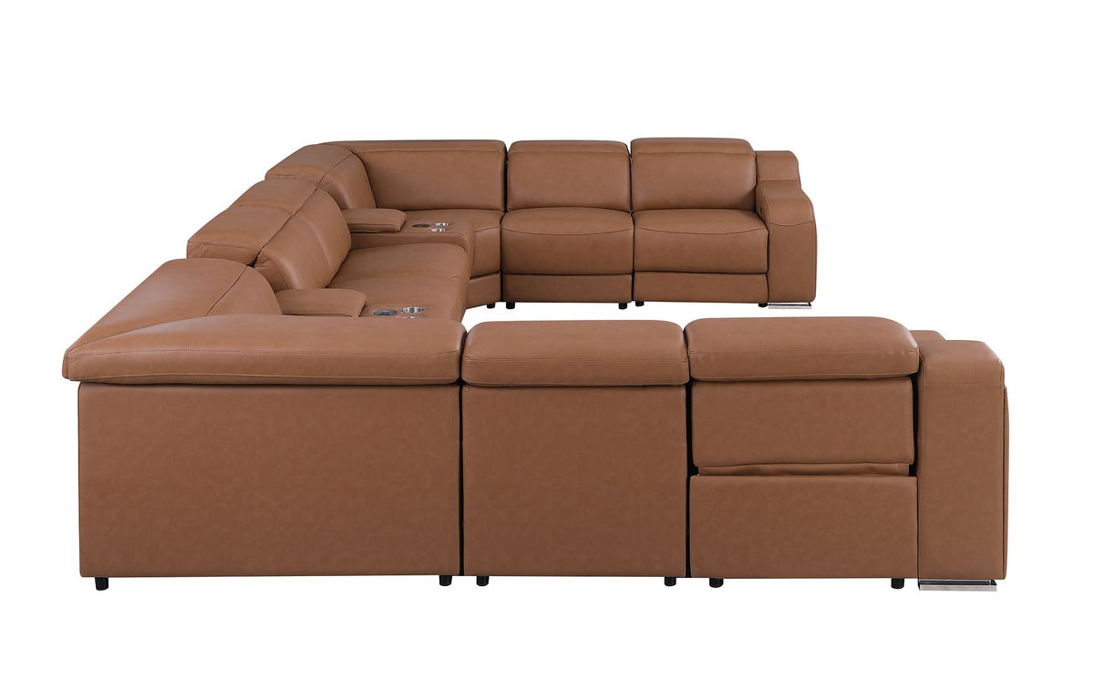 1116 Divanitalia 10-Piece U-Shaped Sectional Sofa in Top Grain Italian Leather with 4 Power Recliners & Power Headrests - Cognac - SKU 1116-COGNAC-10PC-4PWR-U-SECTIONAL-GROUP - view 6