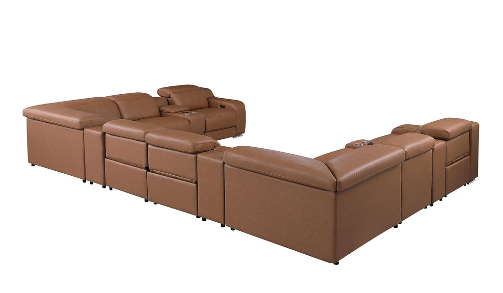 1116 Divanitalia 12-Piece U-Shaped Sectional Sofa in Top Grain Italian Leather with 4 Power Recliners & Power Headrests
