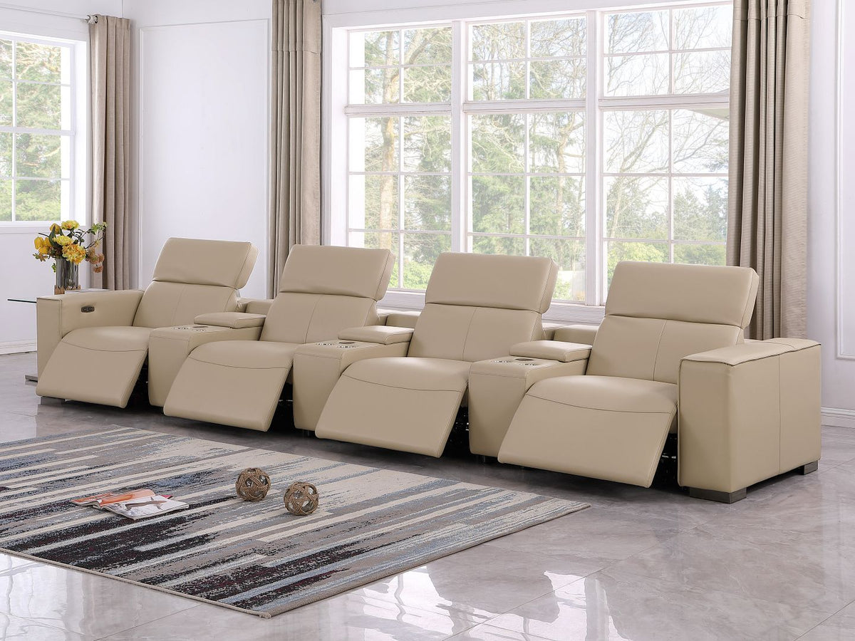 1208 7 Piece Leather Sofa with 4 Power Recliners and Power Headrests - Beige - SKU 1208-BEIGE-S-7.4-HT - view 2