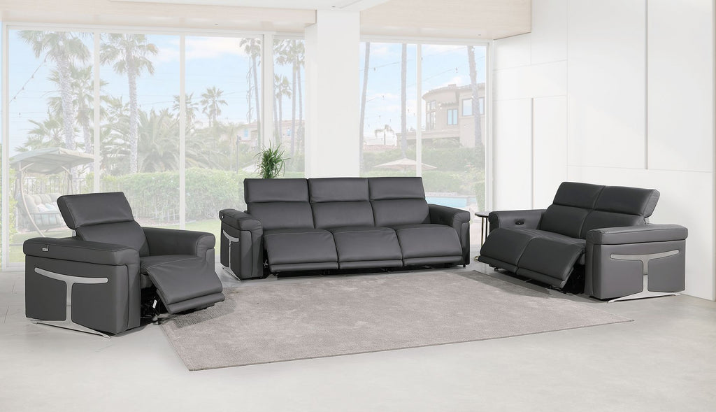 1126 Divanitalia 6-Piece Modular Power Reclining Sofa, Loveseat & Chair Set in Top Grain Italian Leather with 6 Power Recliners & Power Headrests - Dark Grey - SKU 1126-DK_GREY-6.6-HT-3PC - view 2