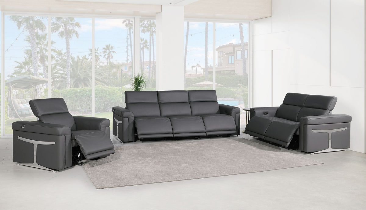 1126 Divanitalia 6-Piece Modular Power Reclining Sofa, Loveseat & Chair Set in Top Grain Italian Leather with 6 Power Recliners & Power Headrests - Dark Grey - SKU 1126-DK_GREY-6.6-HT-3PC - view 2