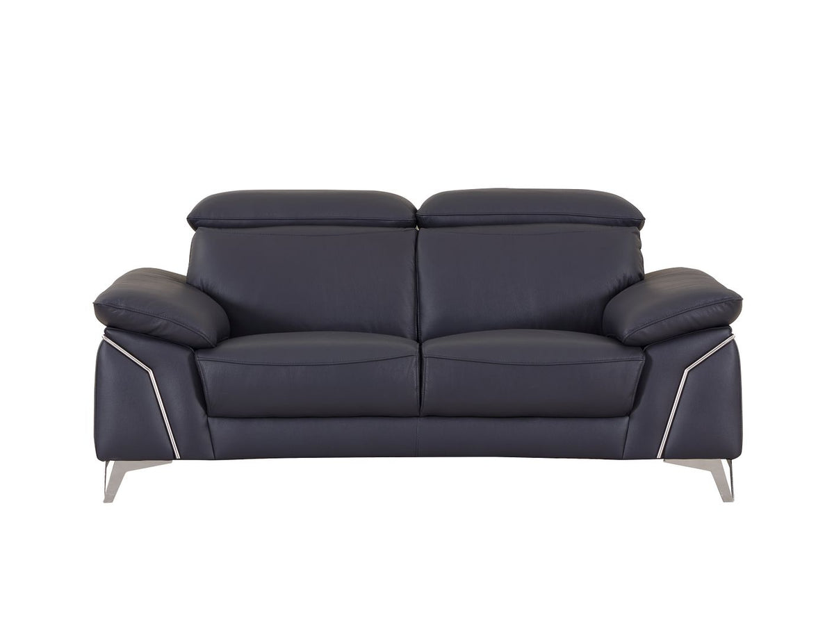 727 Divanitalia Loveseat with Adjustable Headrest in Top-grain Italian Leather - Navy - SKU 727-L-NAVY