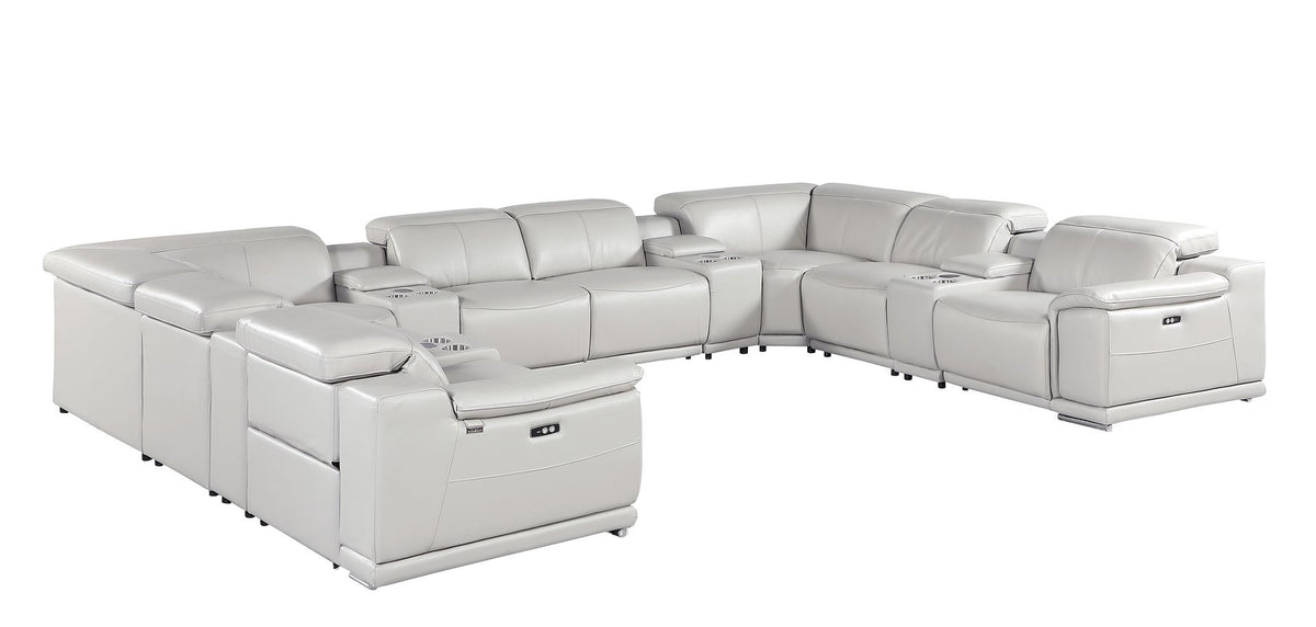 9762 Divanitalia 12-Piece U-Shaped Top Grain Italian Leather Sectional Sofa with 4 Power Recliners - Light Grey - SKU 9762-LT-GREY-12PC-4PWR-U-SECTIONAL-GROUP - view 5