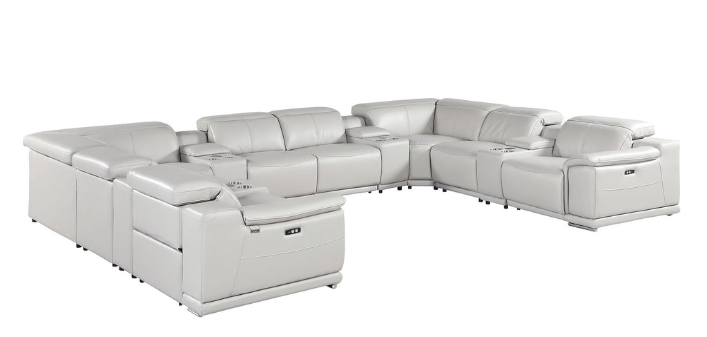 9762 Divanitalia 12-Piece U-Shaped Top Grain Italian Leather Sectional Sofa with 4 Power Recliners