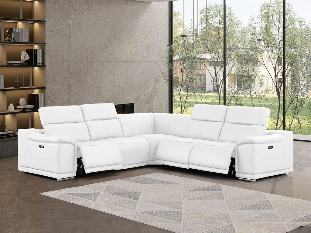 2679 5-Piece L-Shaped Power Reclining Sectional Sofa in Genuine Leather - 3 Recliners