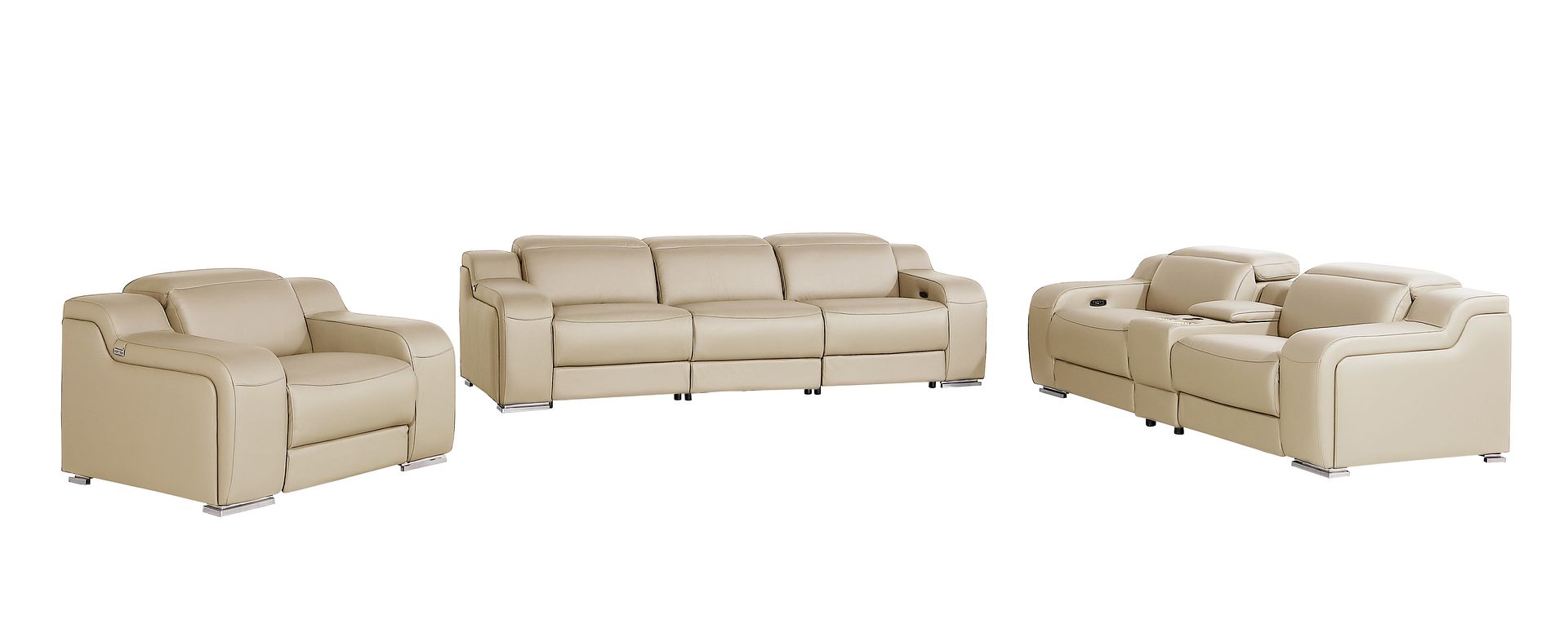 1116 Divanitalia 7-Piece Modular Power Reclining Sofa, Loveseat & Chair Set in Top Grain Italian Leather with 5 Power Recliners & Power Headrests