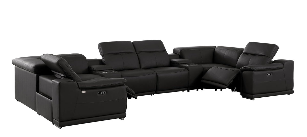 9762 Divanitalia 8-Piece U-Shaped Top Grain Italian Leather Sectional Sofa with 2 Power Recliners - Black - SKU 9762-BLACK-8PC-2PWR-U-SECTIONAL-GROUP - view 5