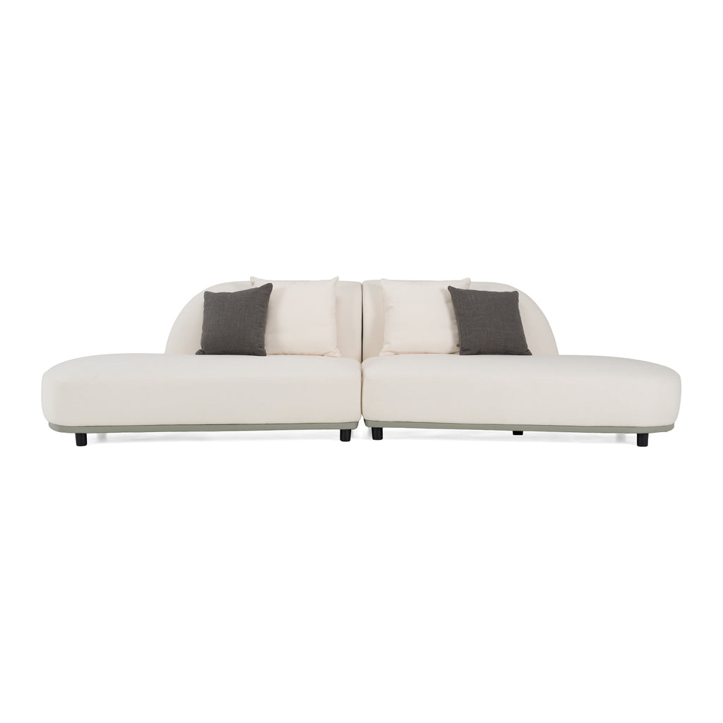 Falcone - Contemporary Off-White + Grey Bonded Leather Curved Sectional Sofa