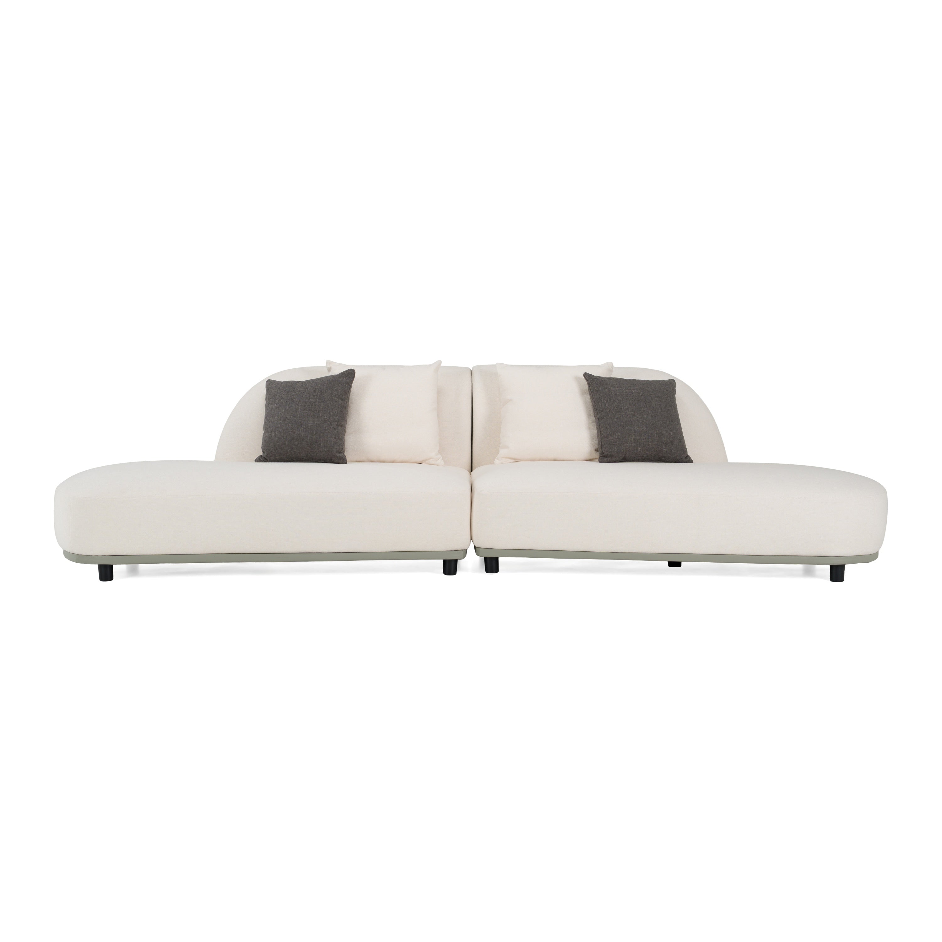Falcone - Contemporary Off-White + Grey Bonded Leather Curved Sectional Sofa