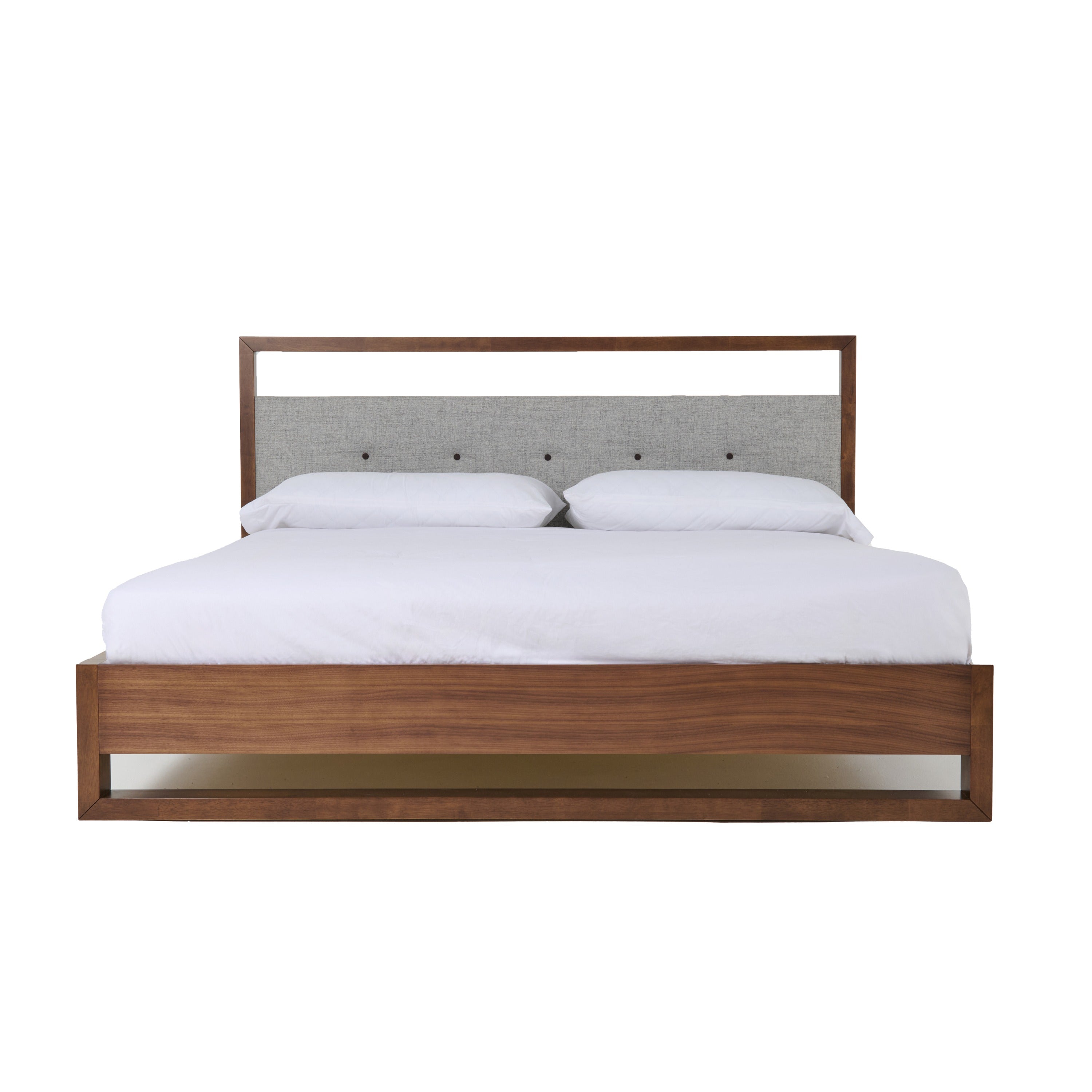 Falcor - Modern Grey Fabric & Walnut Veneer Bed - Modern Grey Fabric & Walnut Veneer Bed