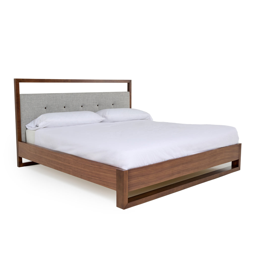 Falcor - Modern Grey Fabric & Walnut Veneer Bed - Modern Grey Fabric & Walnut Veneer Bed
