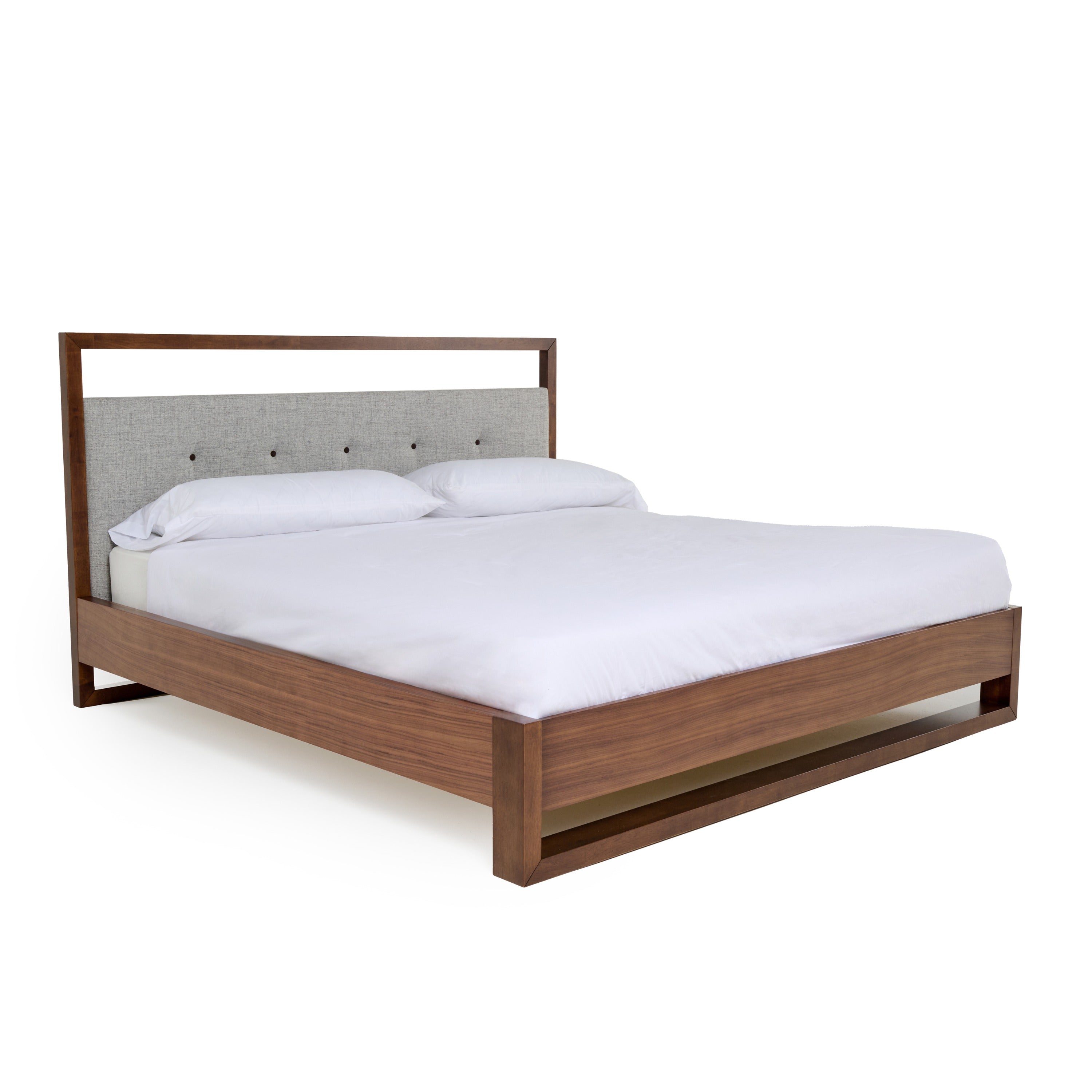 Falcor - Modern Grey Fabric & Walnut Veneer Bed - Modern Grey Fabric & Walnut Veneer Bed