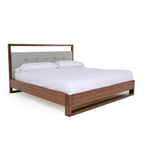 Falcor - Modern Grey Fabric & Walnut Veneer Bed - Modern Grey Fabric & Walnut Veneer Bed