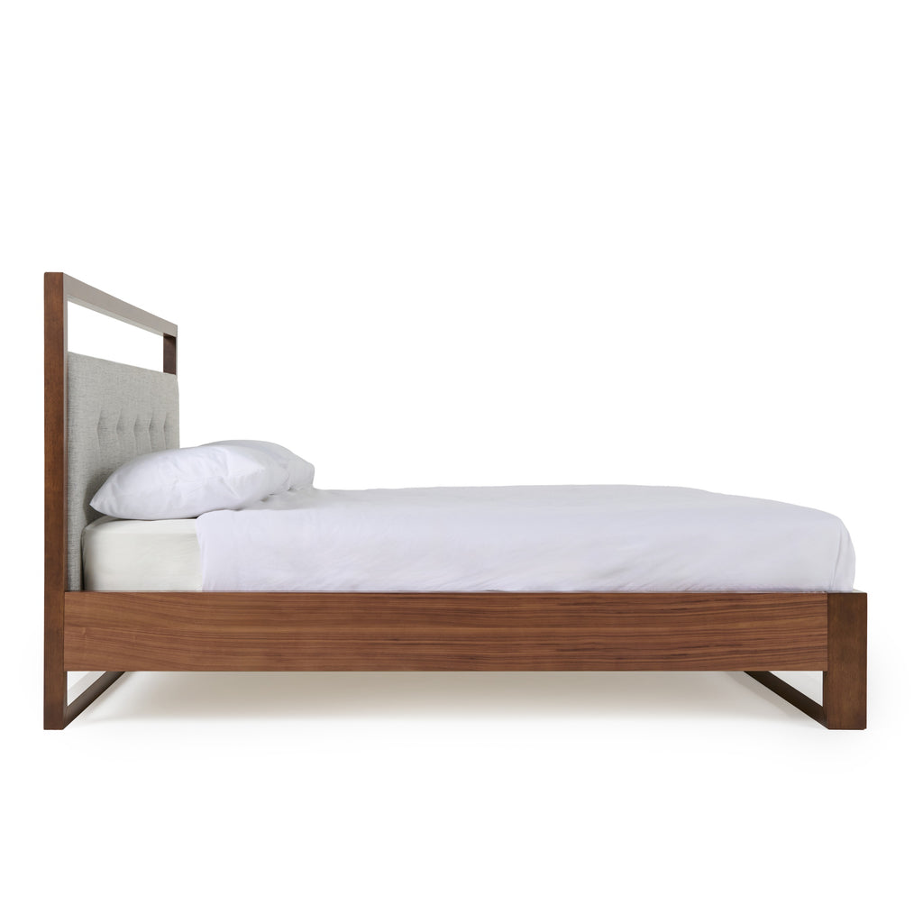 Falcor - Modern Grey Fabric & Walnut Veneer Bed - Modern Grey Fabric & Walnut Veneer Bed