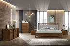 Falcor - Modern Grey Fabric & Walnut Veneer Bed - Modern Grey Fabric & Walnut Veneer Bed - Queen
