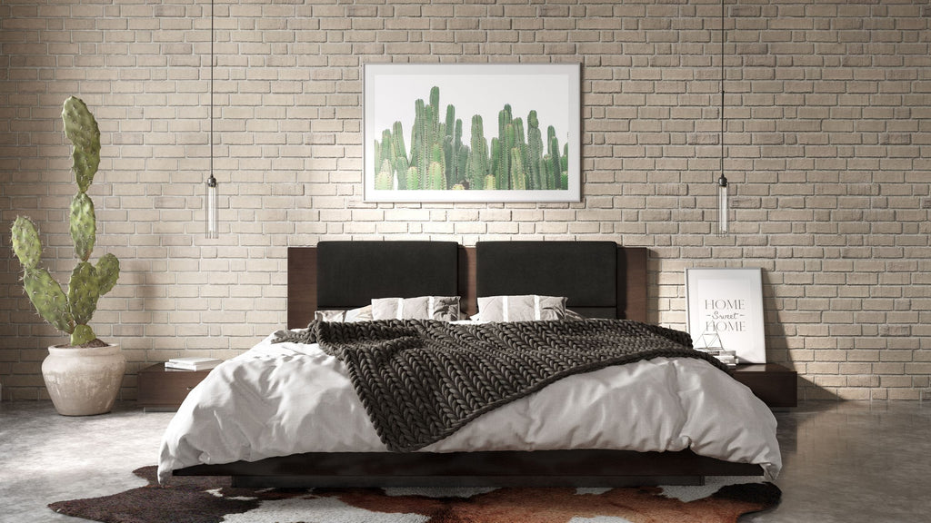 Fantasia - Dark Walnut/Dark Grey Bed and Two Nightstands - Dark Walnut/Dark Grey Bed and Two Nightstands