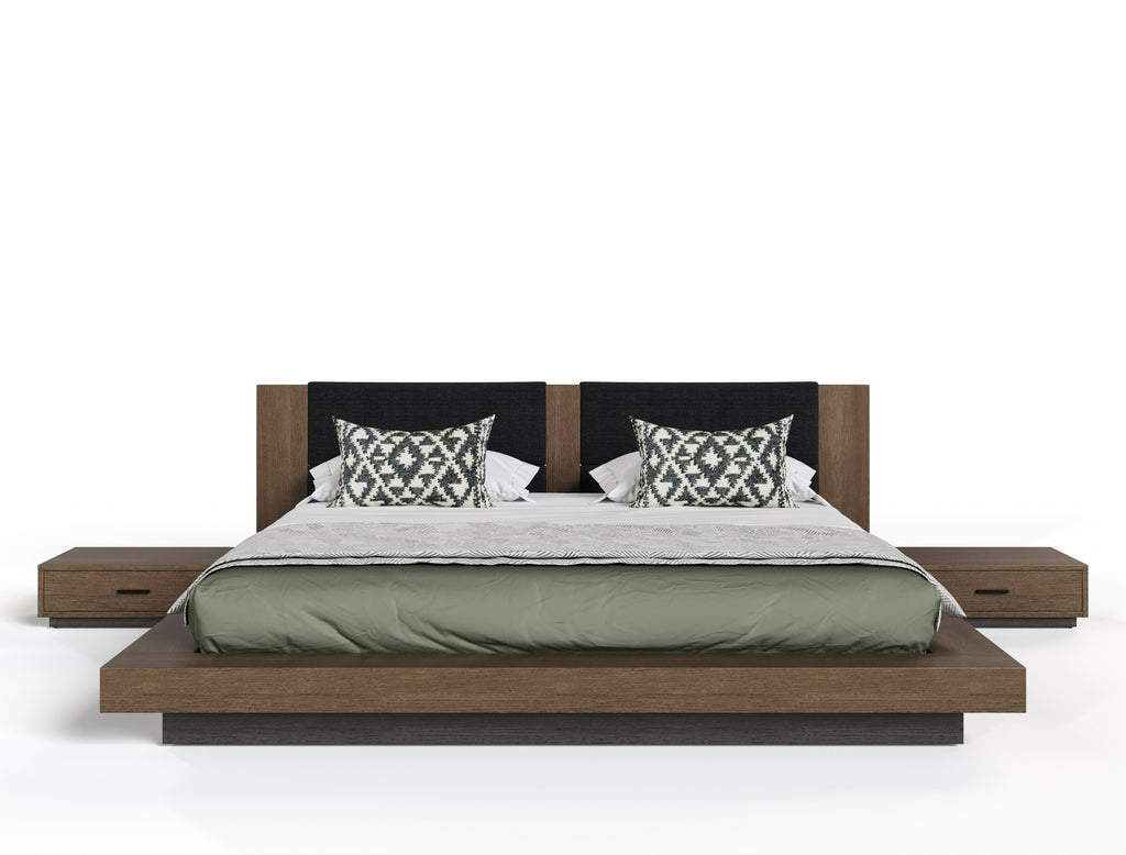 Fantasia - Dark Walnut/Dark Grey Bed and Two Nightstands - Dark Walnut/Dark Grey Bed and Two Nightstands