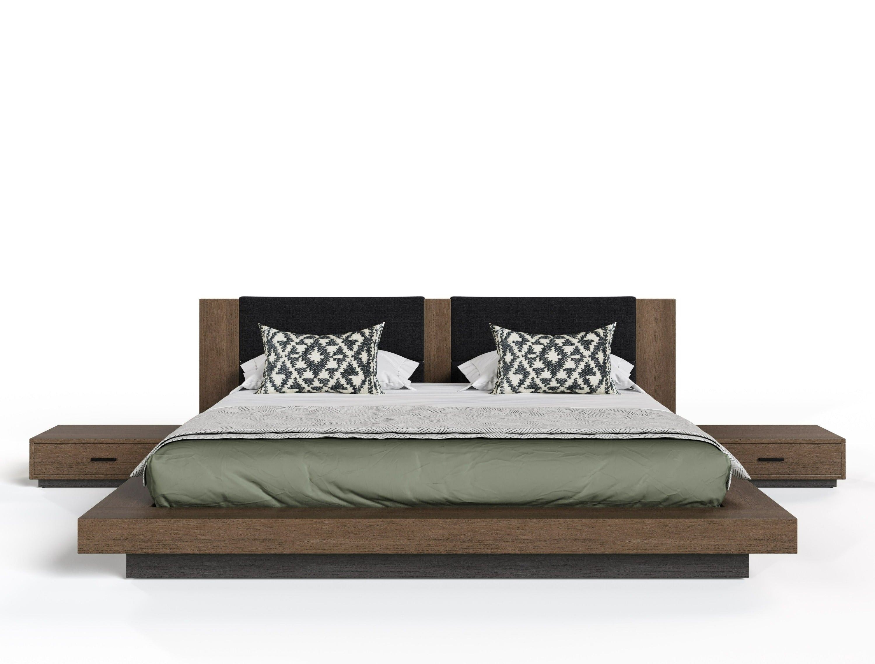 Fantasia - Dark Walnut/Dark Grey Bed and Two Nightstands - Dark Walnut/Dark Grey Bed and Two Nightstands