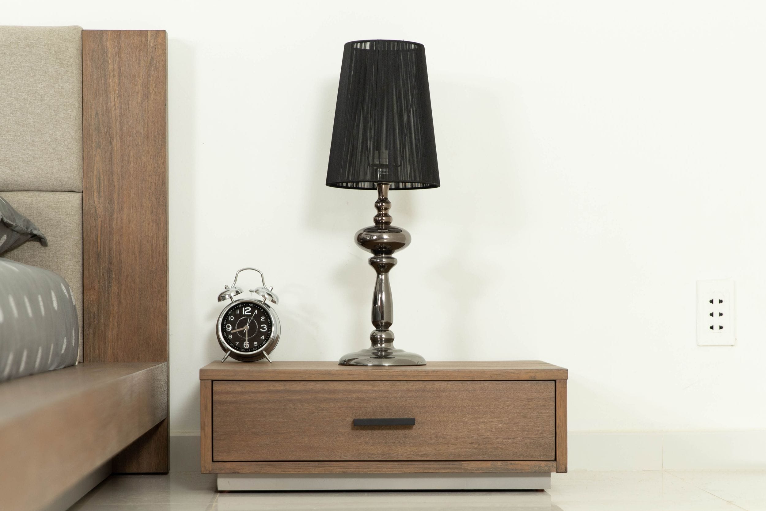 Fantasia - Contemporary Walnut & Grey Bed with Two Nightstands - Contemporary Walnut & Grey Bed with Two Nightstands - Eastern King