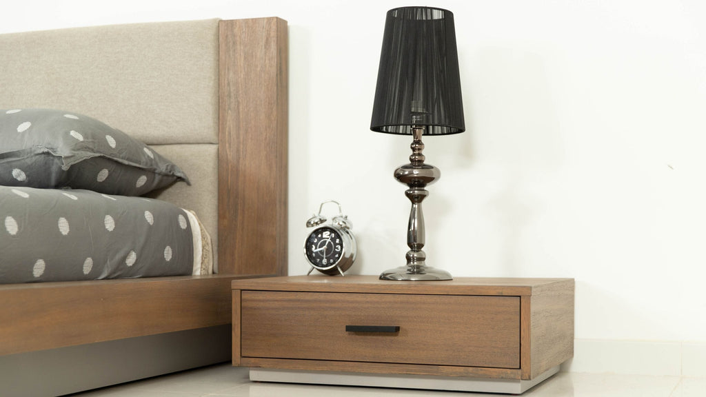 Fantasia - Contemporary Walnut & Grey Bed with Two Nightstands - Contemporary Walnut & Grey Bed with Two Nightstands