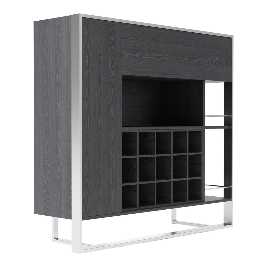 Fauna - Elm Grey & Stainless Steel Wine Cabinet