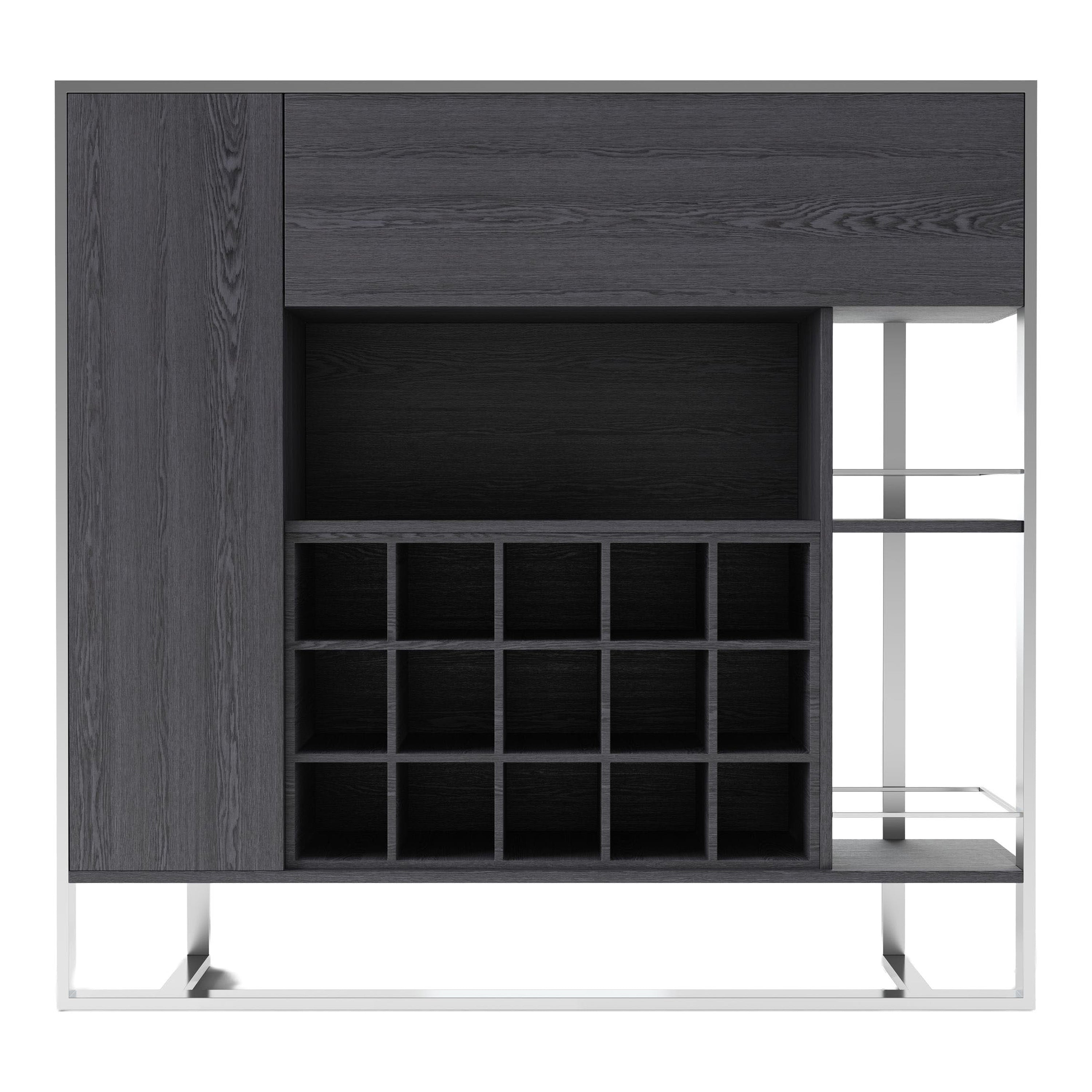 Fauna - Elm Grey & Stainless Steel Wine Cabinet