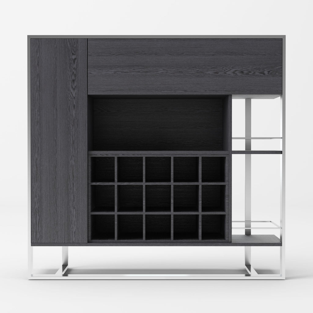 Fauna - Elm Grey & Stainless Steel Wine Cabinet