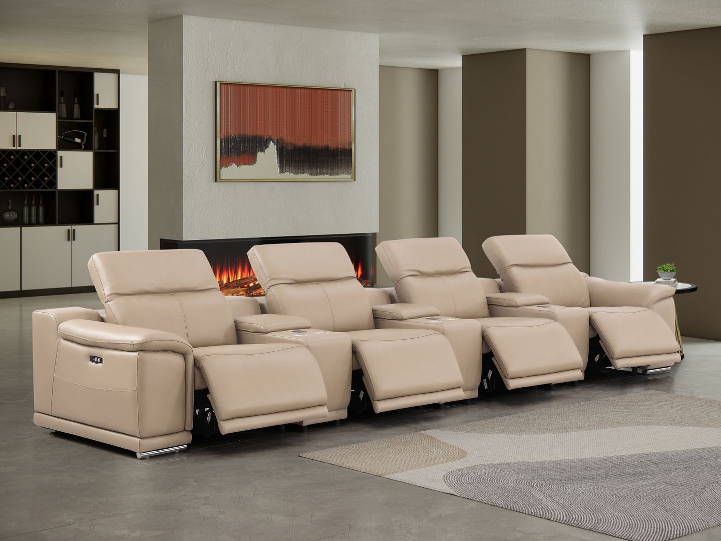 2679 Genuine Leather Sofa with 4 Power Recliners, Power Headrests & 3 Storage Consoles