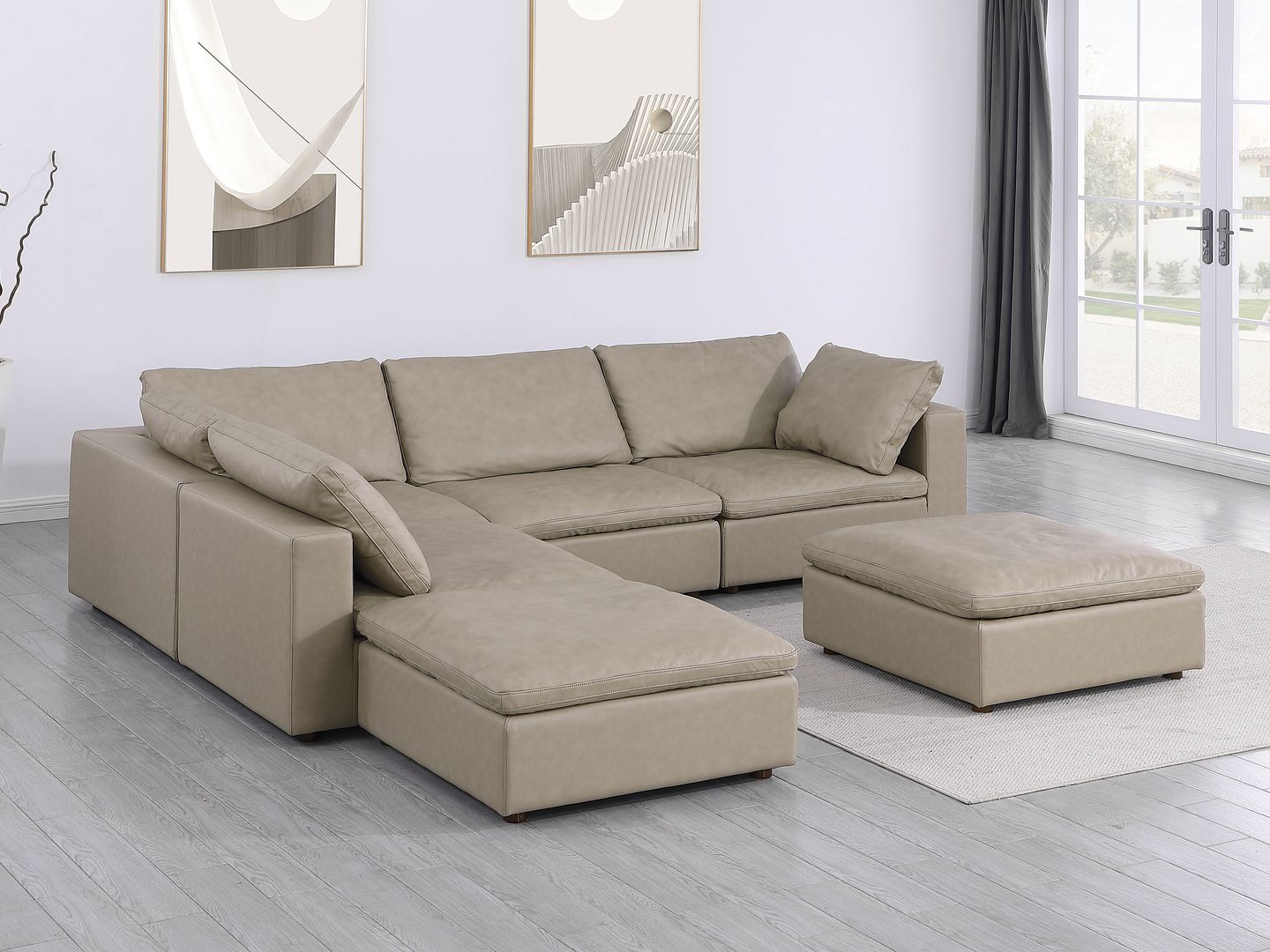 1100 Divanitalia 6-Piece Left Arm Facing 3-Seat Sectional Sofa - Top-grain Italian Leather - Beige