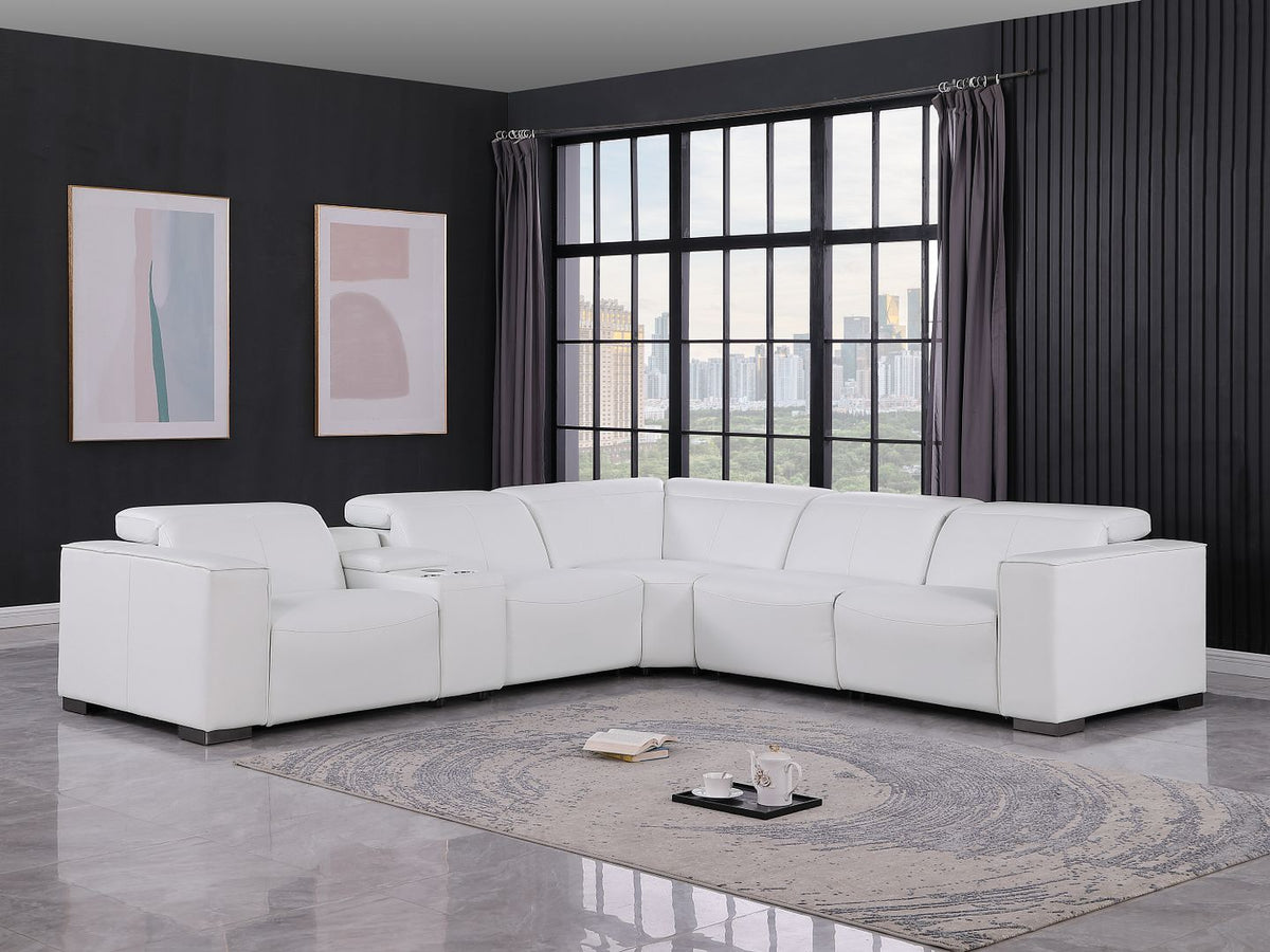 1208 6-Piece L-Shaped Leather Reclining Sectional Sofa with 3 Power Recliners - White - SKU 1208-WHITE-6PC-3PWR-SECTIONAL-GROUP