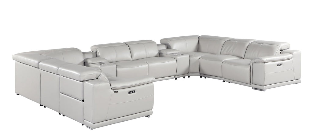 9762 Divanitalia 10-Piece U-Shaped Top Grain Italian Leather Sectional Sofa with 4 Power Recliners