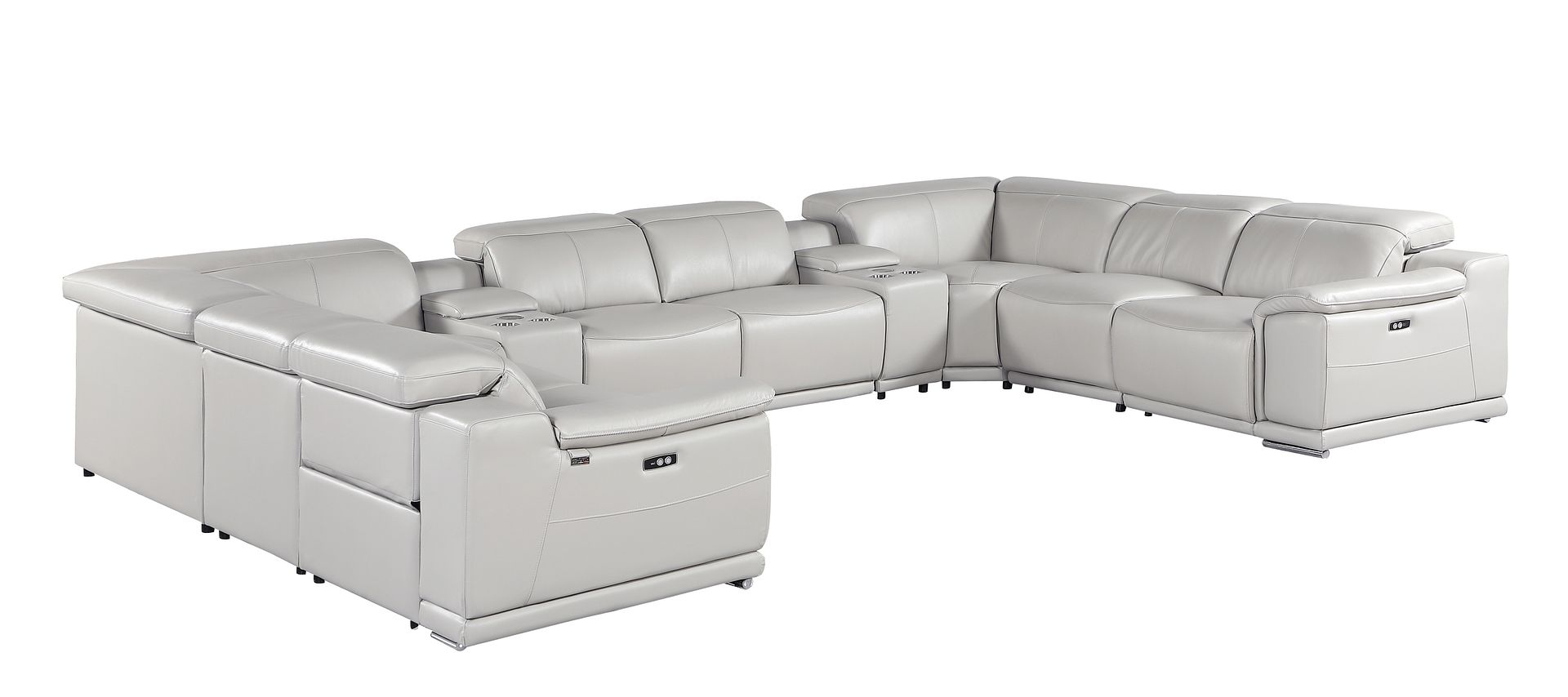 9762 Divanitalia 10-Piece U-Shaped Top Grain Italian Leather Sectional Sofa with 4 Power Recliners