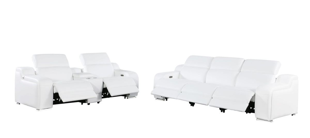 1116 DivanItalia 6-Piece Modular Power Reclining Sofa and Console Loveseat Set in Top Grain Italian Leather with 5 Power Recliners & Power Headrests - White - SKU 1116-WHITE-6.5-HT - view 4