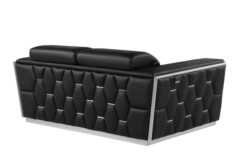 1111 Divanitalia 2-Piece Sofa Set with Adjustable Headrest in Top-grain Italian Leather - Black - SKU 1111-BLACK-2PC - view 8