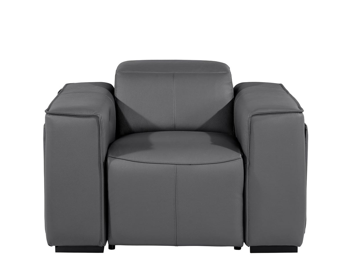 1126 Divanitalia Top Grain Italian Leather Power Reclining Chair with Power Headrests - Dark Grey - SKU 1224-DK-GREY-CH - view 3