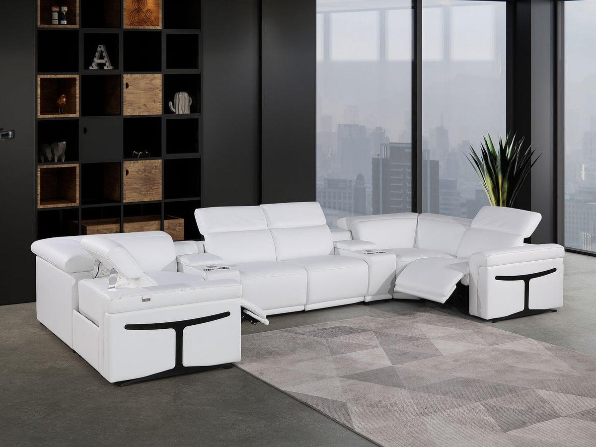 1126 Divanitalia 8-Piece U-Shaped Sectional Sofa in Top Grain Italian Leather with 2 Power Recliners & Power Headrests - White - SKU 1126-WHITE-8PC-2PWR-U-SECTIONAL-GROUP - view 2