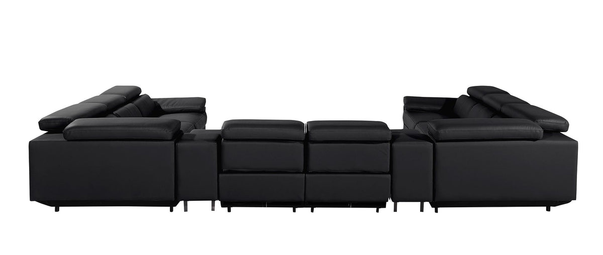 1246 Divanitalia 10-Piece U-Shaped Modular Power Reclining Sectional Sofa with 4 Power Recliners and Power Headrests - Top Grain Italian Leather - Black - SKU 1246-BLACK-10PC-4PWR-U-SECTIONAL - view 7