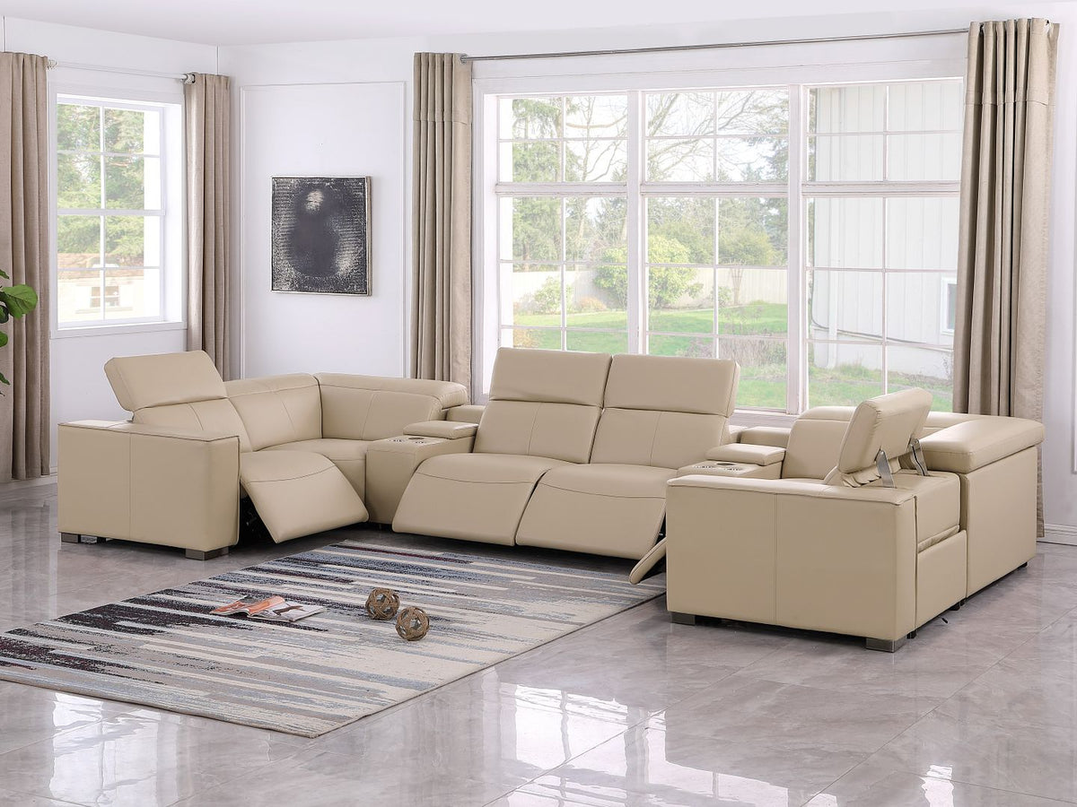 1208 8 Piece U-Shaped Leather Sectional Sofa with 4 Power Recliners & Power Headrests - Beige - SKU 1208-BEIGE-8PC-4PWR-U-SECTIONAL-GROUP - view 2